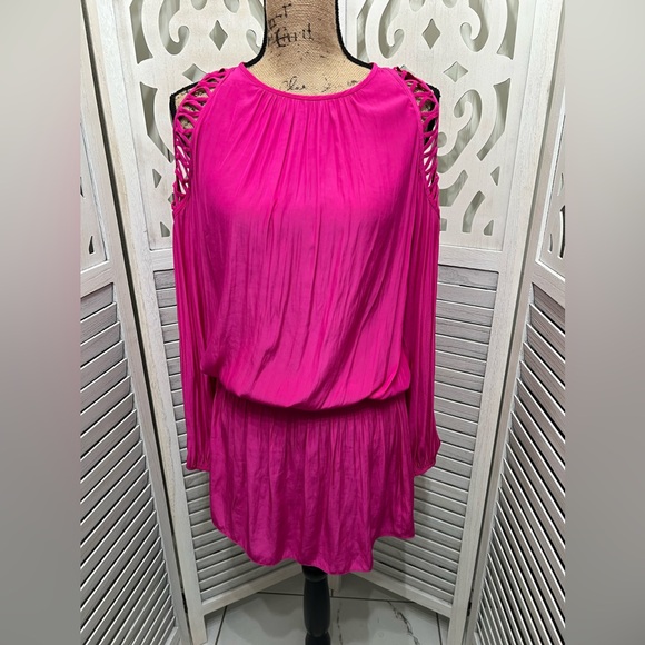 Ramy Brook Shelby Cold Shoulder Dress Hot Pink - Picture 4 of 12